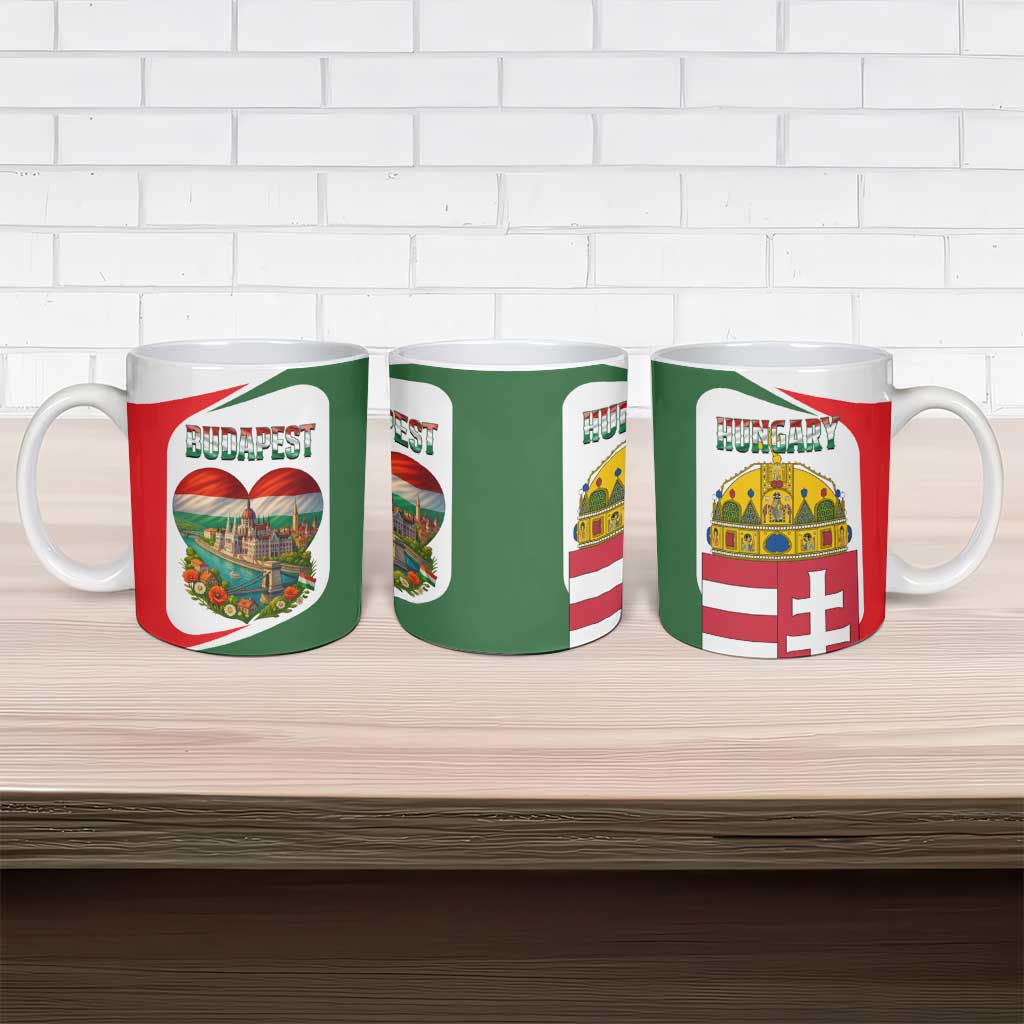 Hungary Ceramic Mug with Budapest Heart Illustration Design and Crown Emblem - Wonder Print Shop