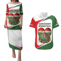 Hungary Couples Matching Puletasi and Hawaiian Shirt with Budapest Heart Illustration Design and Crown Emblem - Wonder Print Shop
