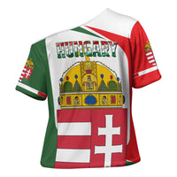 Hungary Cross Shoulder Shirt with Budapest Heart Illustration Design and Crown Emblem - Wonder Print Shop