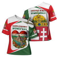 Hungary Cross Shoulder Shirt with Budapest Heart Illustration Design and Crown Emblem - Wonder Print Shop