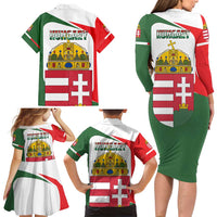 Hungary Family Matching Long Sleeve Bodycon Dress and Hawaiian Shirt with Budapest Heart Illustration Design and Crown Emblem - Wonder Print Shop