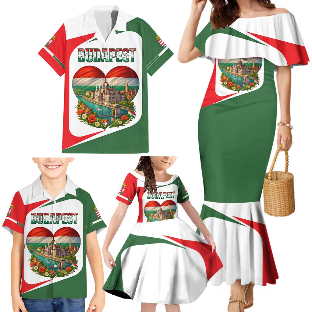 Hungary Family Matching Mermaid Dress and Hawaiian Shirt with Budapest Heart Illustration Design and Crown Emblem - Wonder Print Shop