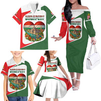 Hungary Family Matching Off The Shoulder Long Sleeve Dress and Hawaiian Shirt with Budapest Heart Illustration Design and Crown Emblem - Wonder Print Shop