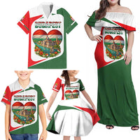 Hungary Family Matching Off Shoulder Maxi Dress and Hawaiian Shirt with Budapest Heart Illustration Design and Crown Emblem - Wonder Print Shop