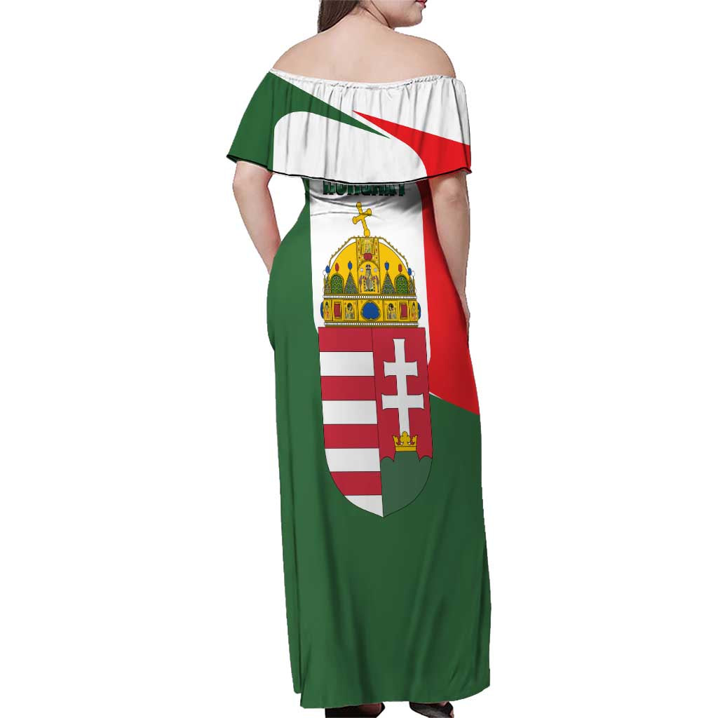 Hungary Family Matching Off Shoulder Maxi Dress and Hawaiian Shirt with Budapest Heart Illustration Design and Crown Emblem - Wonder Print Shop