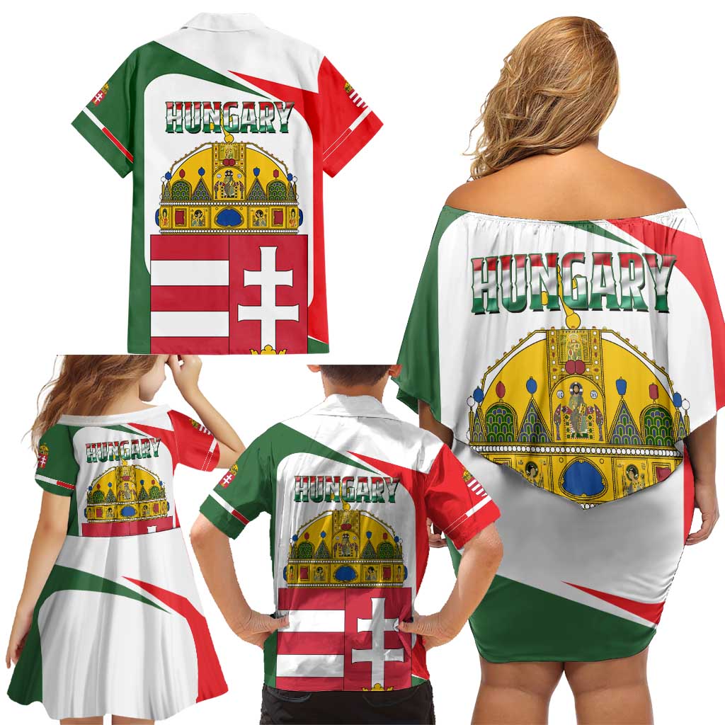 Hungary Family Matching Off Shoulder Short Dress and Hawaiian Shirt with Budapest Heart Illustration Design and Crown Emblem - Wonder Print Shop