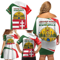 Hungary Family Matching Off Shoulder Short Dress and Hawaiian Shirt with Budapest Heart Illustration Design and Crown Emblem - Wonder Print Shop