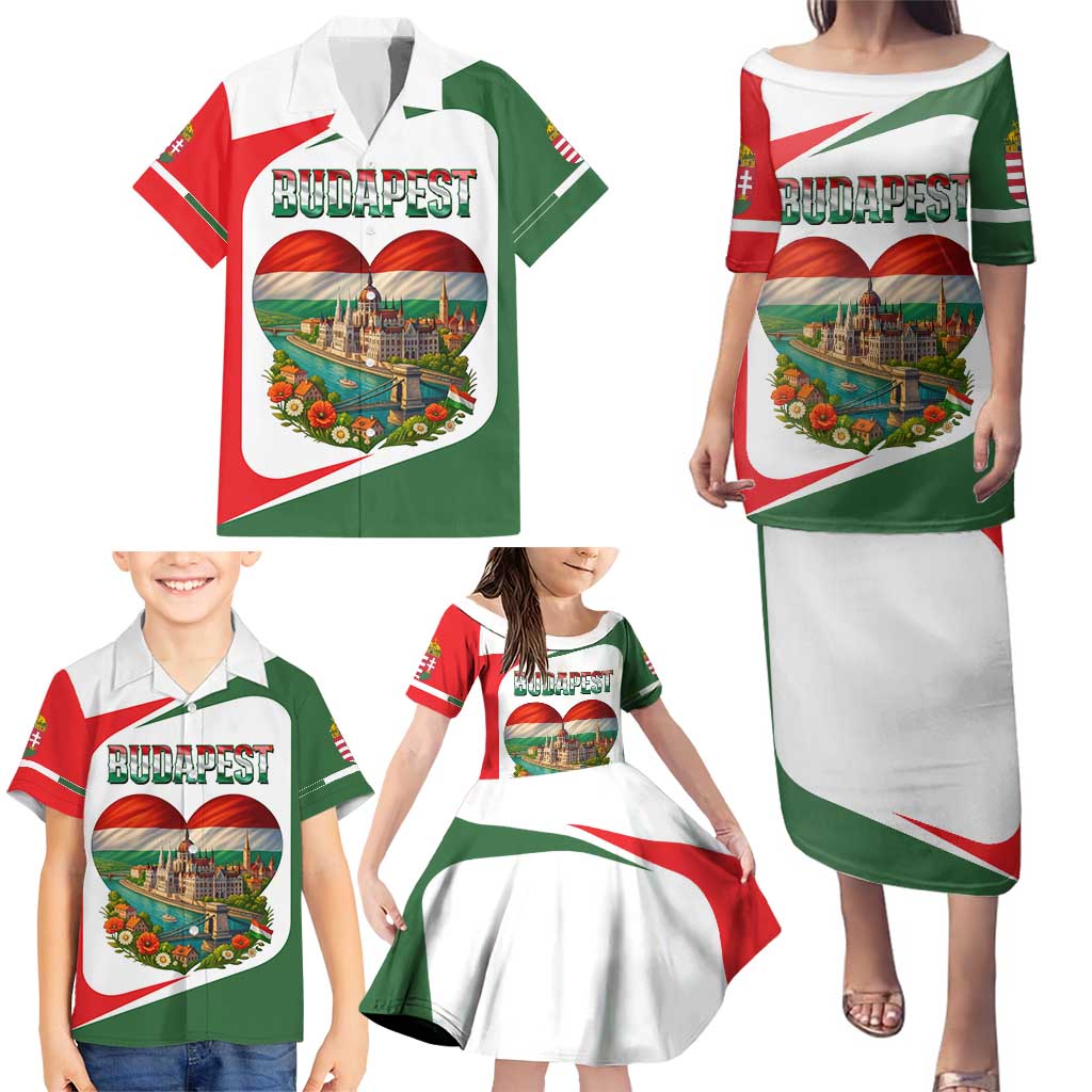Hungary Family Matching Puletasi and Hawaiian Shirt with Budapest Heart Illustration Design and Crown Emblem - Wonder Print Shop
