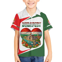Hungary Family Matching Short Sleeve Bodycon Dress and Hawaiian Shirt with Budapest Heart Illustration Design and Crown Emblem - Wonder Print Shop