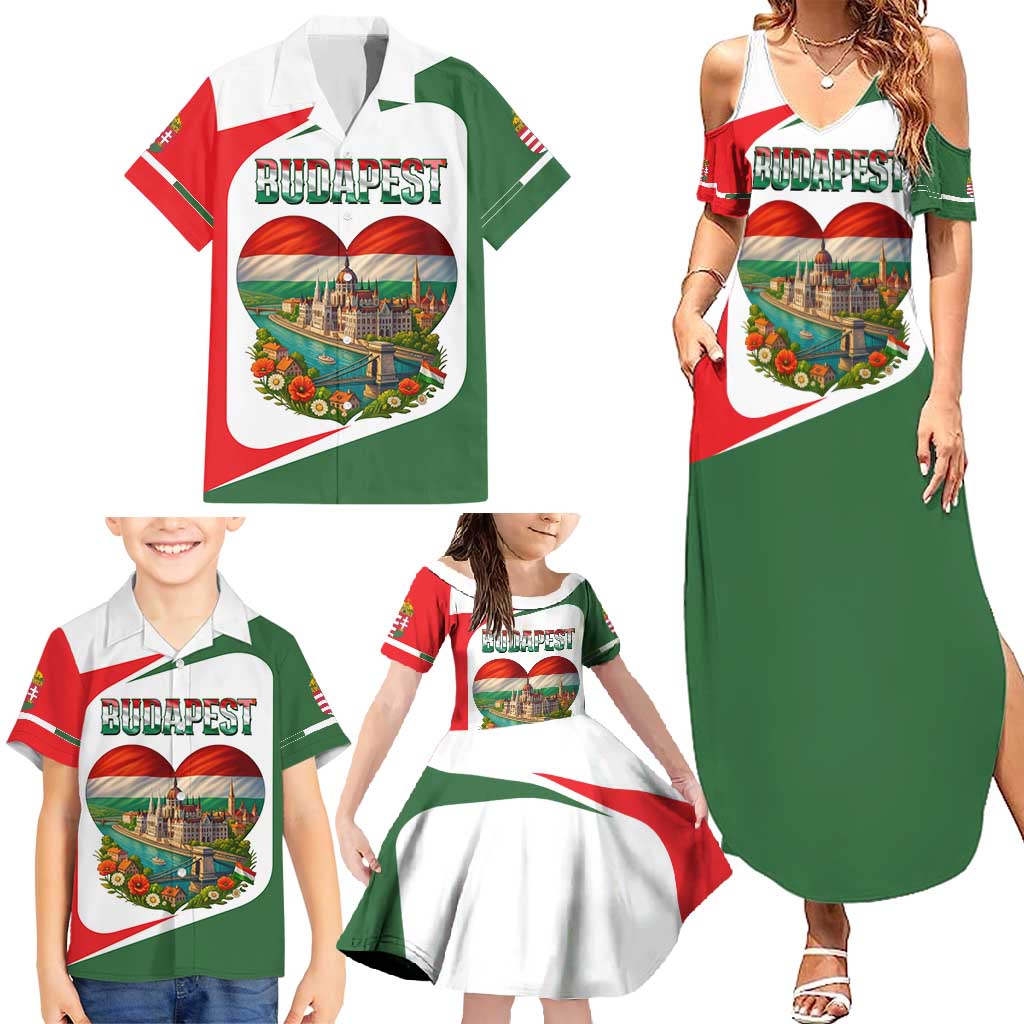 Hungary Family Matching Summer Maxi Dress and Hawaiian Shirt with Budapest Heart Illustration Design and Crown Emblem - Wonder Print Shop