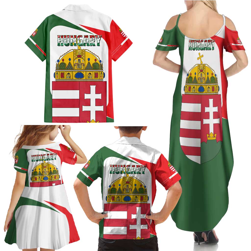 Hungary Family Matching Summer Maxi Dress and Hawaiian Shirt with Budapest Heart Illustration Design and Crown Emblem - Wonder Print Shop
