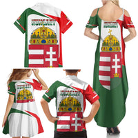 Hungary Family Matching Summer Maxi Dress and Hawaiian Shirt with Budapest Heart Illustration Design and Crown Emblem - Wonder Print Shop