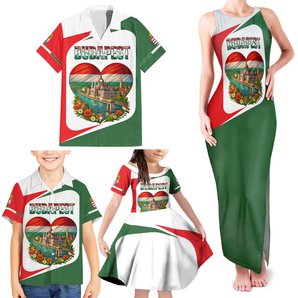 Hungary Family Matching Tank Maxi Dress and Hawaiian Shirt with Budapest Heart Illustration Design and Crown Emblem - Wonder Print Shop