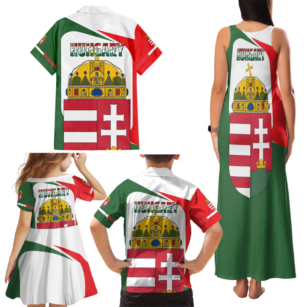 Hungary Family Matching Tank Maxi Dress and Hawaiian Shirt with Budapest Heart Illustration Design and Crown Emblem - Wonder Print Shop
