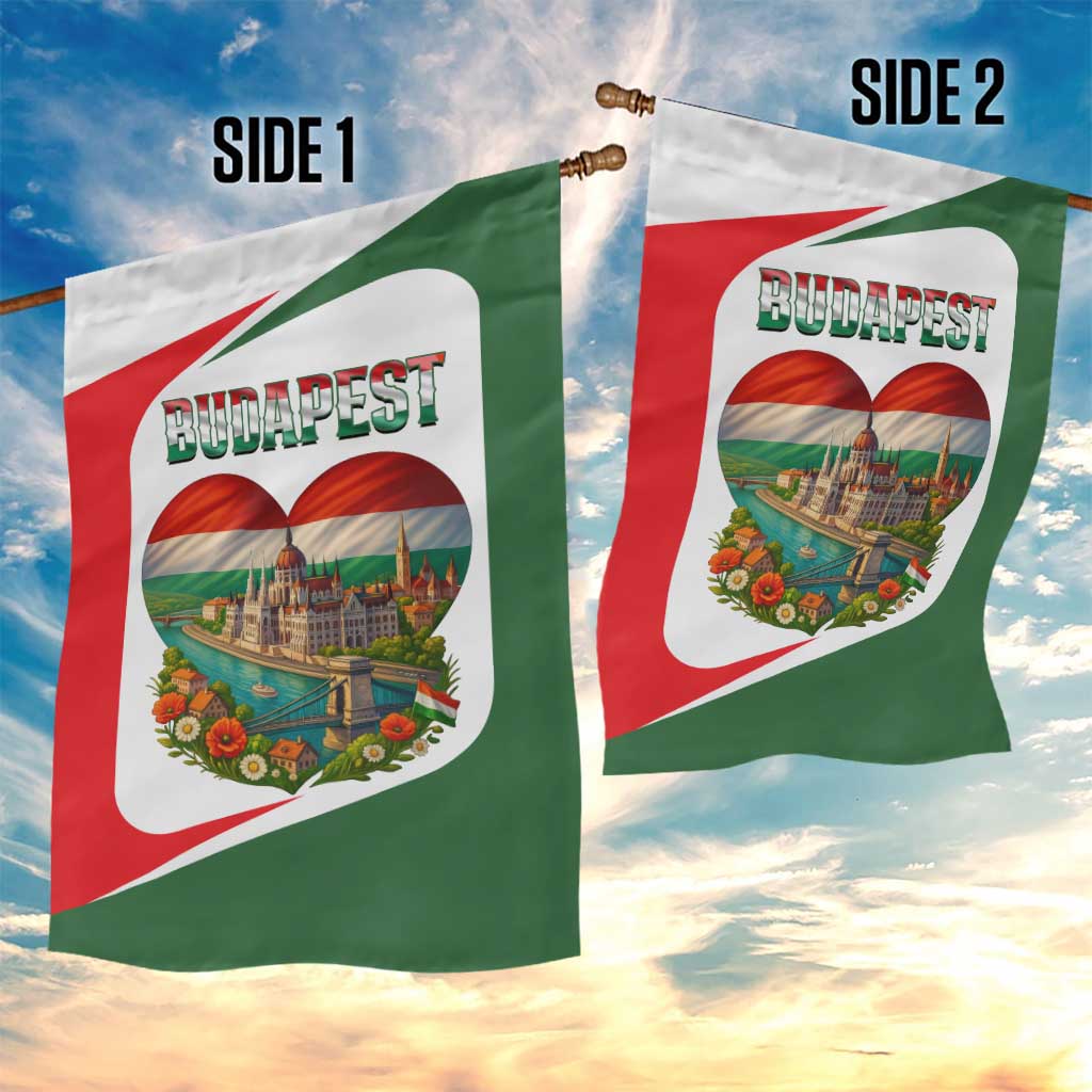 Hungary Garden Flag with Budapest Heart Illustration Design and Crown Emblem - Wonder Print Shop