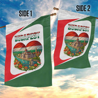 Hungary Garden Flag with Budapest Heart Illustration Design and Crown Emblem - Wonder Print Shop