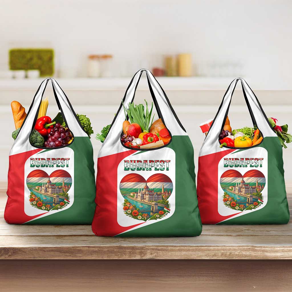 Hungary Grocery Bag with Budapest Heart Illustration Design and Crown Emblem - Wonder Print Shop