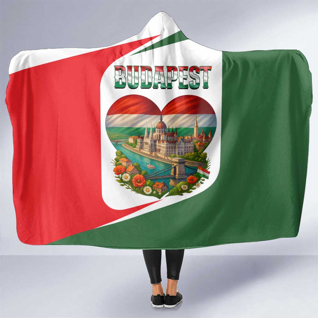 Hungary Hooded Blanket with Budapest Heart Illustration Design and Crown Emblem - Wonder Print Shop