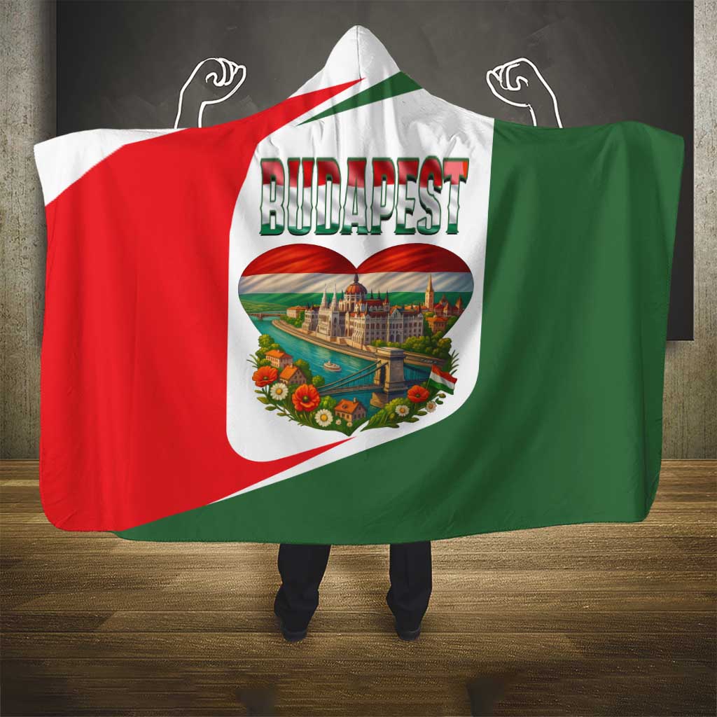 Hungary Hooded Blanket with Budapest Heart Illustration Design and Crown Emblem - Wonder Print Shop
