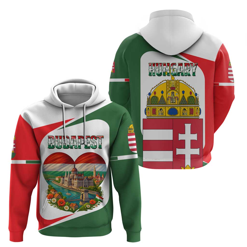 Hungary Hoodie with Budapest Heart Illustration Design and Crown Emblem - Wonder Print Shop