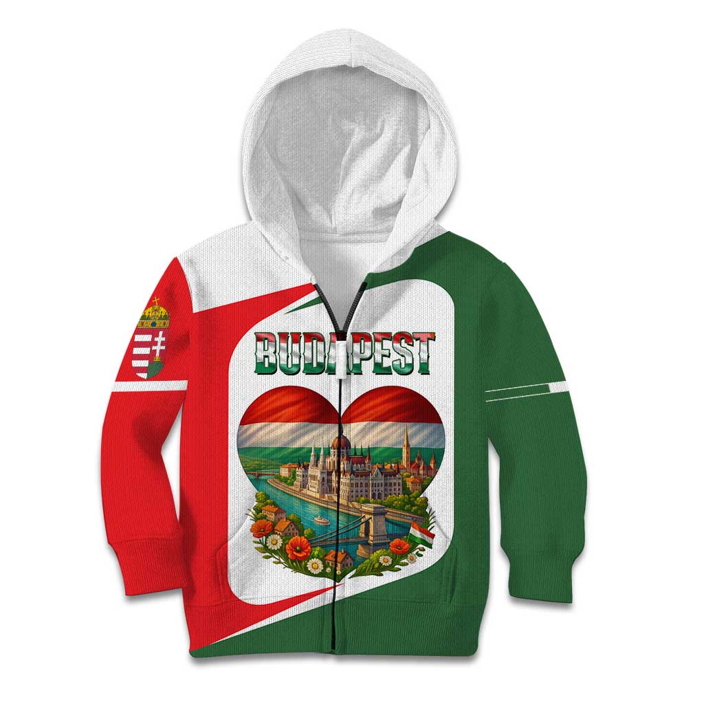 Hungary Kid Hoodie with Budapest Heart Illustration Design and Crown Emblem - Wonder Print Shop