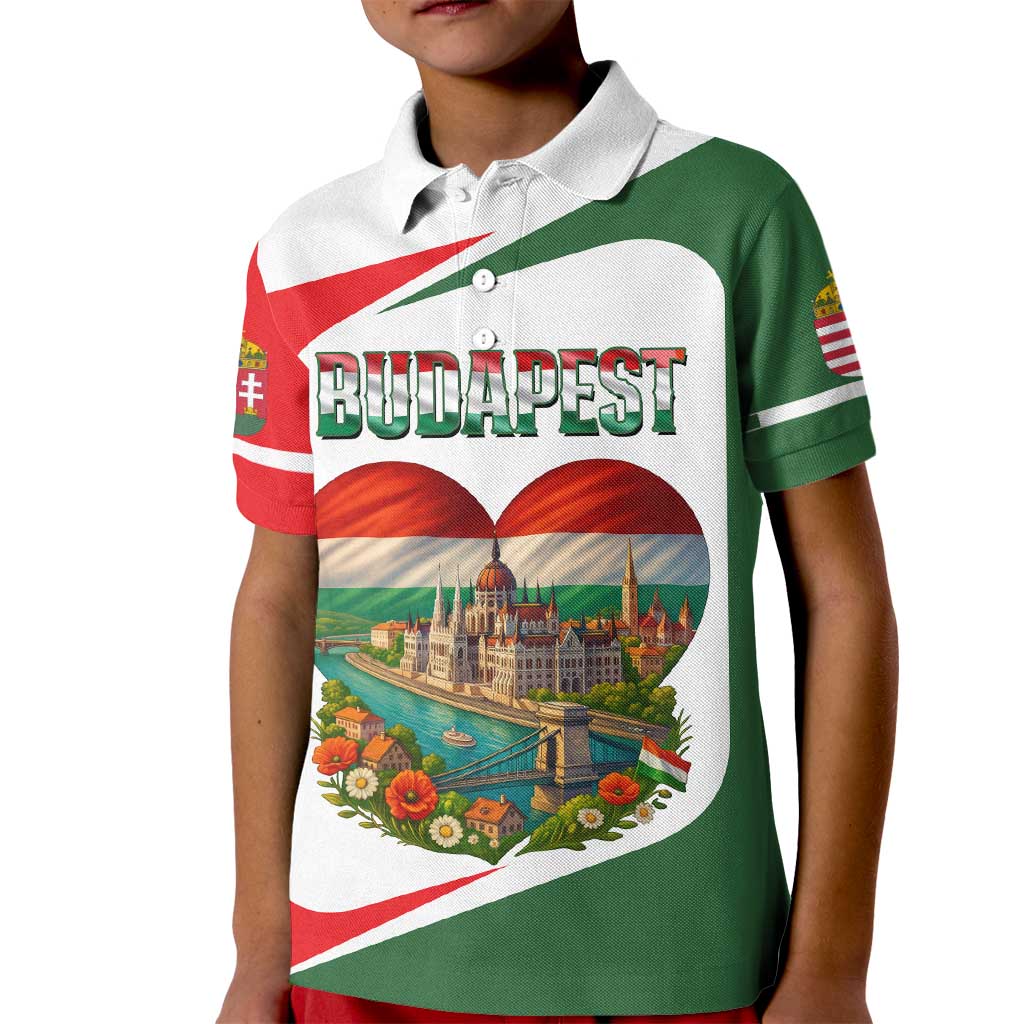 Hungary Kid Polo Shirt with Budapest Heart Illustration Design and Crown Emblem - Wonder Print Shop