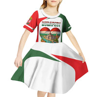 Hungary Kid Short Sleeve Dress with Budapest Heart Illustration Design and Crown Emblem - Wonder Print Shop