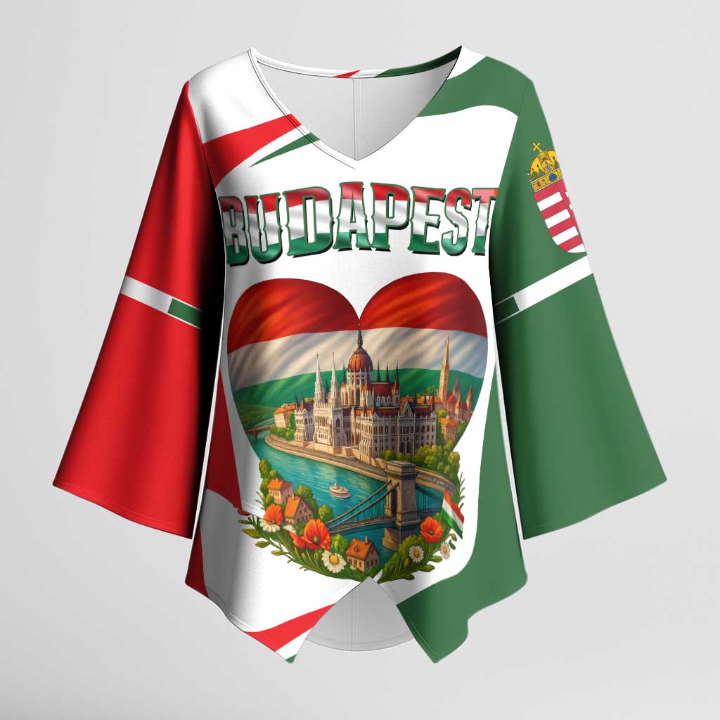Hungary Kimono Sleeve Blouse with Budapest Heart Illustration Design and Crown Emblem - Wonder Print Shop