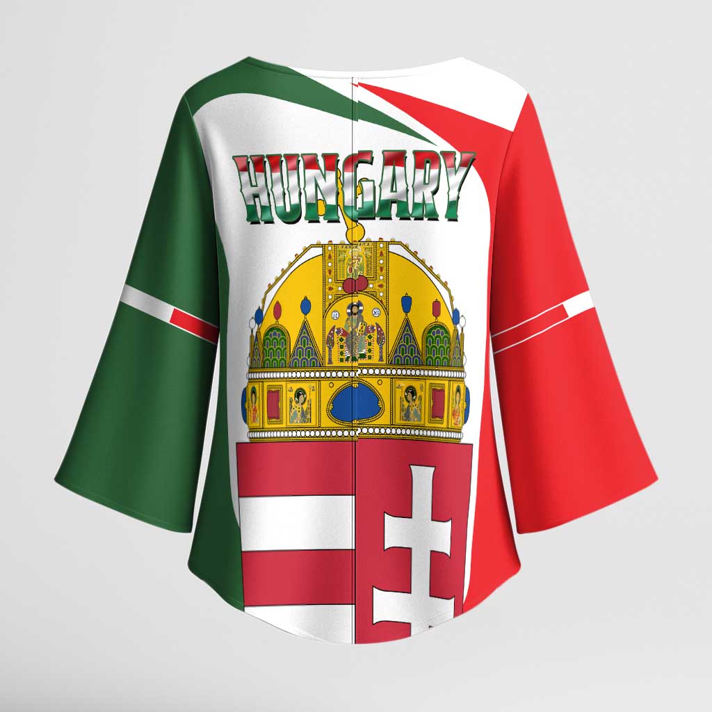 Hungary Kimono Sleeve Blouse with Budapest Heart Illustration Design and Crown Emblem - Wonder Print Shop
