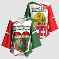 Hungary Kimono Sleeve Blouse with Budapest Heart Illustration Design and Crown Emblem - Wonder Print Shop