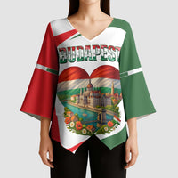 Hungary Kimono Sleeve Blouse with Budapest Heart Illustration Design and Crown Emblem - Wonder Print Shop