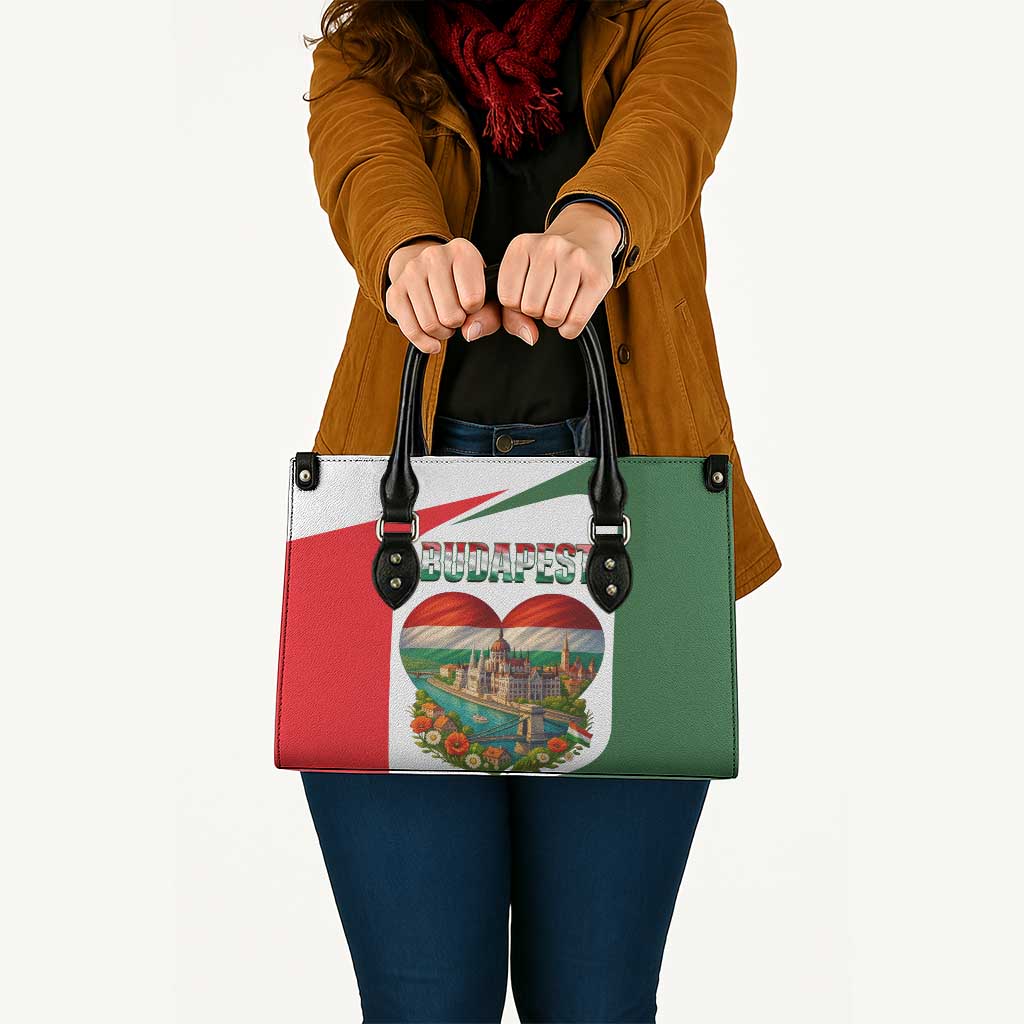 Hungary Leather Bag with Budapest Heart Illustration Design and Crown Emblem - Wonder Print Shop