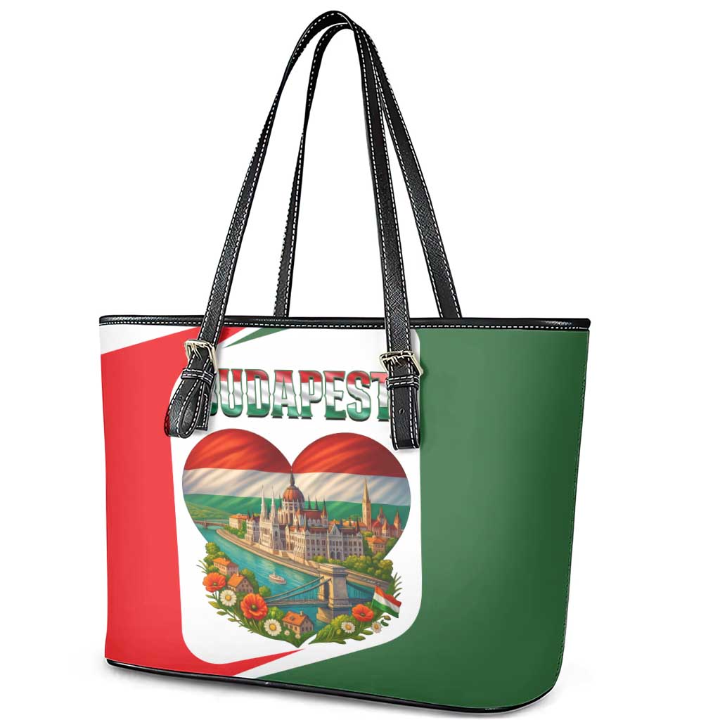 Hungary Leather Tote Bag with Budapest Heart Illustration Design and Crown Emblem - Wonder Print Shop