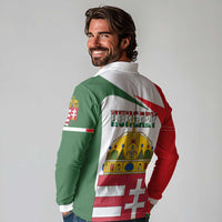 Hungary Long Sleeve Polo Shirt with Budapest Heart Illustration Design and Crown Emblem - Wonder Print Shop