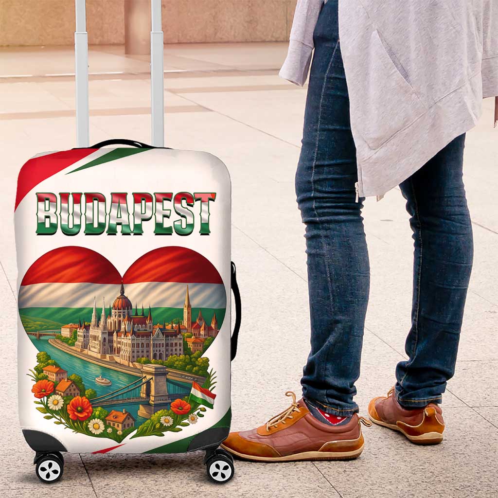 Hungary Luggage Cover with Budapest Heart Illustration Design and Crown Emblem - Wonder Print Shop