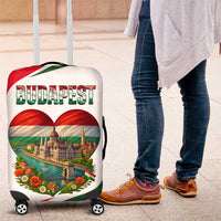 Hungary Luggage Cover with Budapest Heart Illustration Design and Crown Emblem - Wonder Print Shop