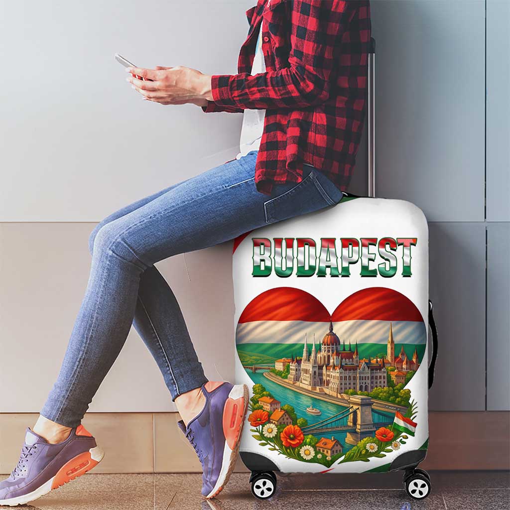 Hungary Luggage Cover with Budapest Heart Illustration Design and Crown Emblem - Wonder Print Shop