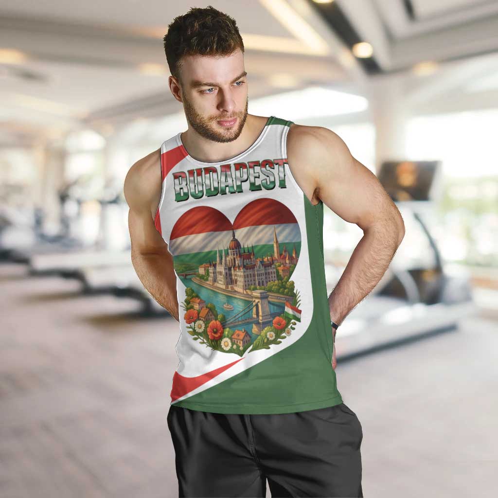 Hungary Men Tank Top with Budapest Heart Illustration Design and Crown Emblem - Wonder Print Shop