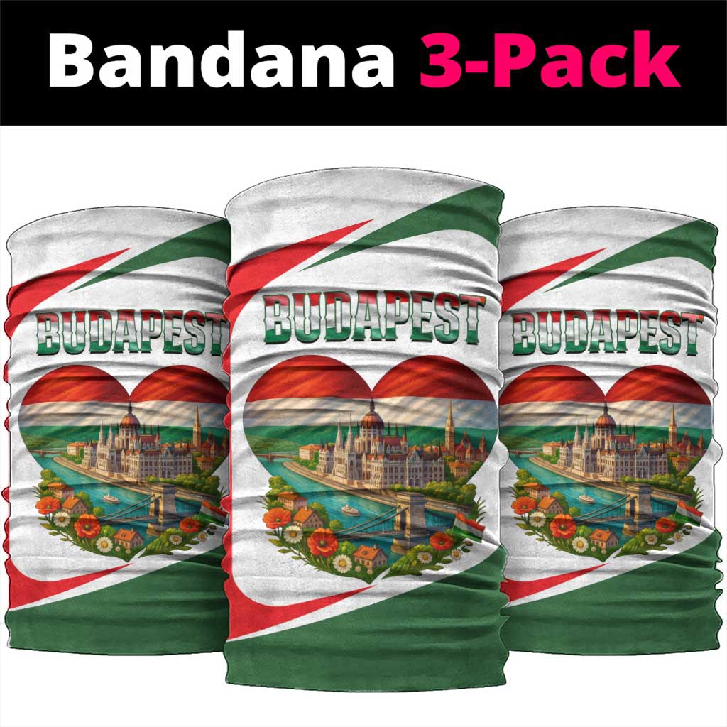 Hungary Neck Gaiter with Budapest Heart Illustration Design and Crown Emblem - Wonder Print Shop