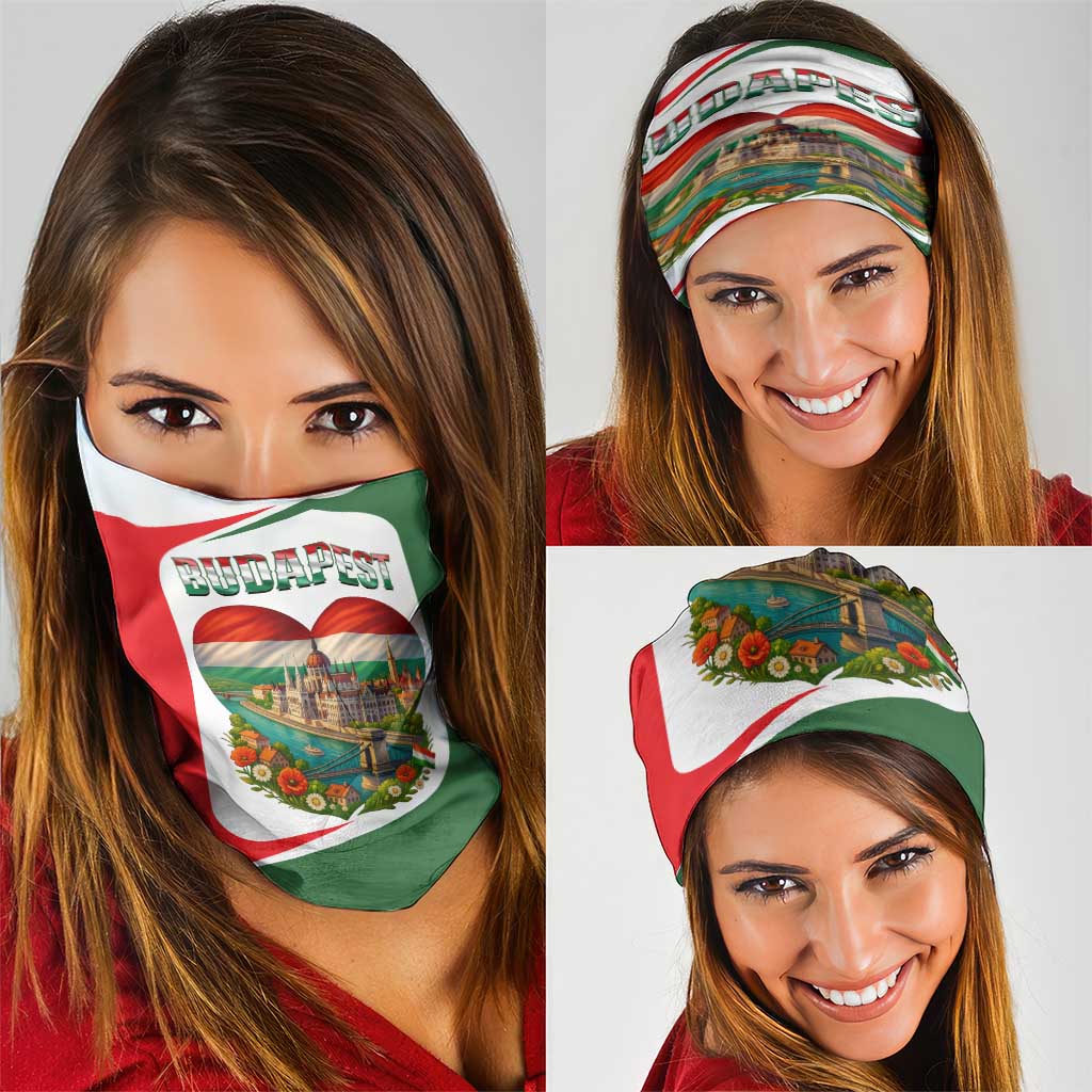Hungary Neck Gaiter with Budapest Heart Illustration Design and Crown Emblem - Wonder Print Shop