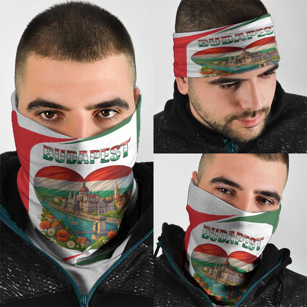 Hungary Neck Gaiter with Budapest Heart Illustration Design and Crown Emblem - Wonder Print Shop