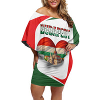 Hungary Off Shoulder Short Dress with Budapest Heart Illustration Design and Crown Emblem - Wonder Print Shop