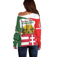 Hungary Off Shoulder Sweater with Budapest Heart Illustration Design and Crown Emblem - Wonder Print Shop