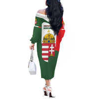Hungary Off The Shoulder Long Sleeve Dress with Budapest Heart Illustration Design and Crown Emblem - Wonder Print Shop