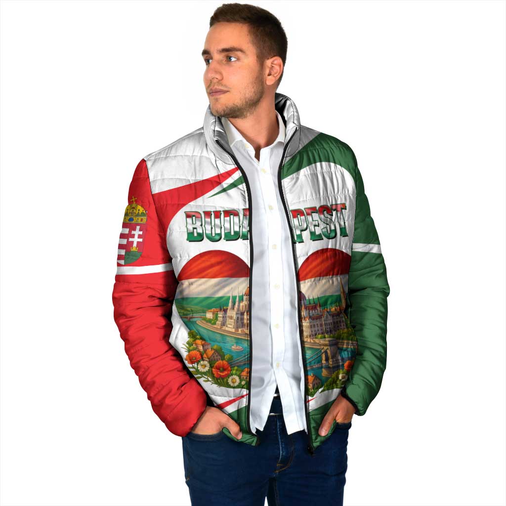 Hungary Padded Jacket with Budapest Heart Illustration Design and Crown Emblem - Wonder Print Shop