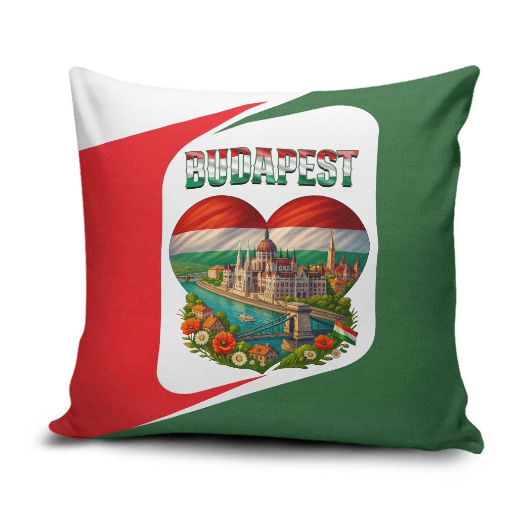 Hungary Pillow Cover with Budapest Heart Illustration Design and Crown Emblem - Wonder Print Shop