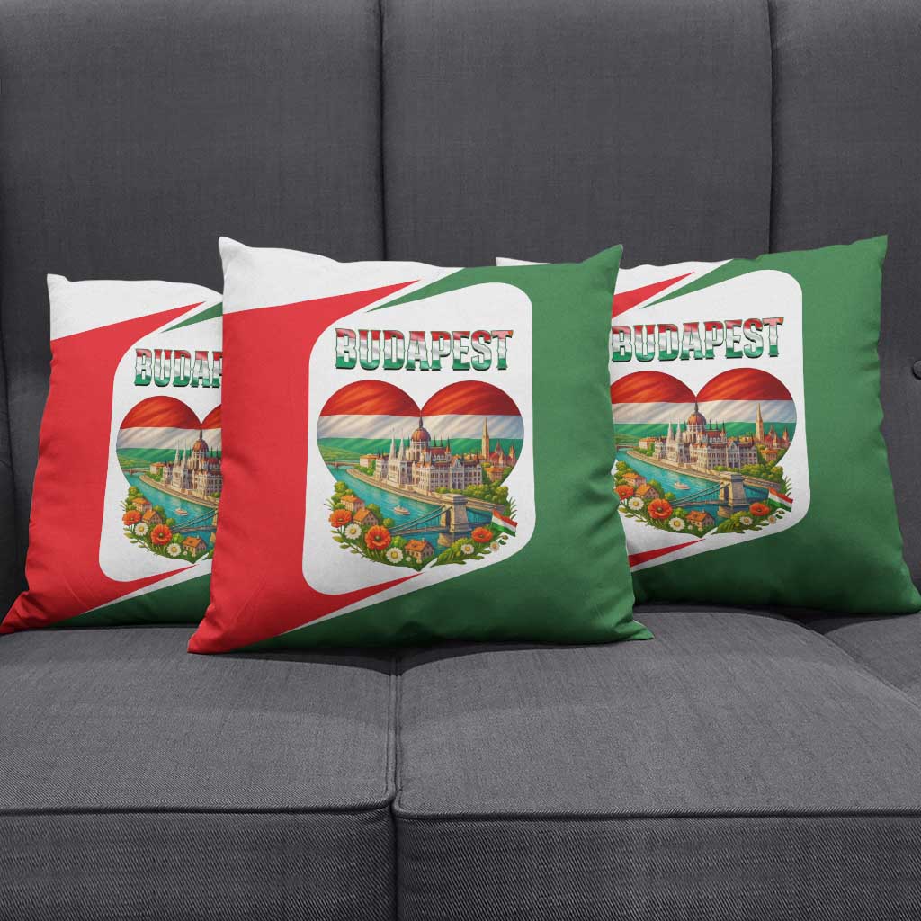 Hungary Pillow Cover with Budapest Heart Illustration Design and Crown Emblem - Wonder Print Shop