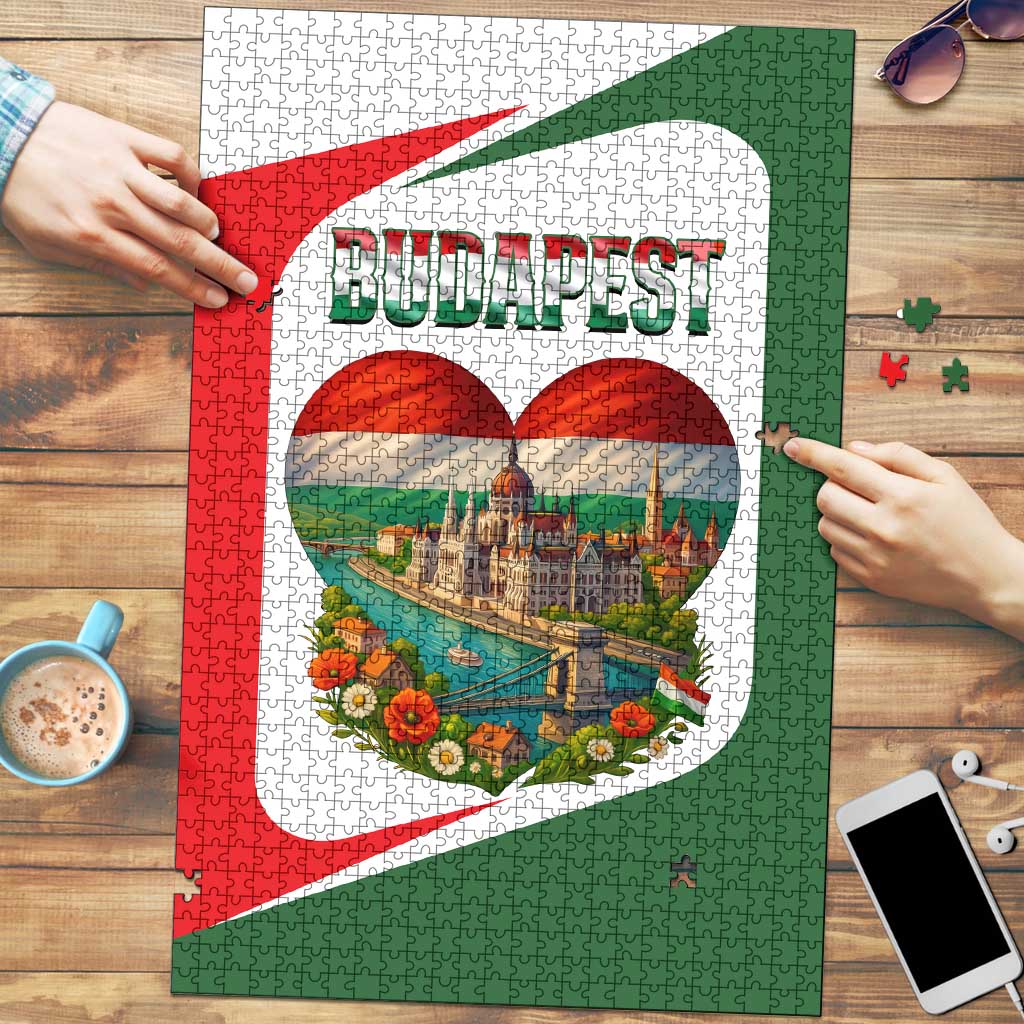 Hungary Puzzle with Budapest Heart Illustration Design and Crown Emblem - Wonder Print Shop
