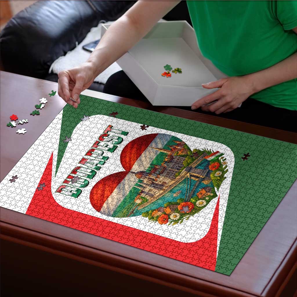 Hungary Puzzle with Budapest Heart Illustration Design and Crown Emblem - Wonder Print Shop