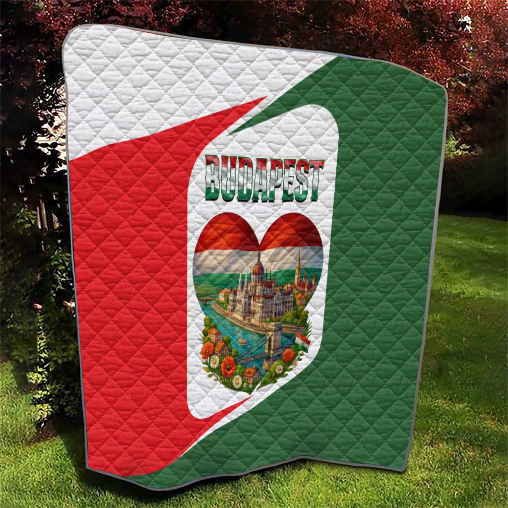 Hungary Quilt with Budapest Heart Illustration Design and Crown Emblem - Wonder Print Shop